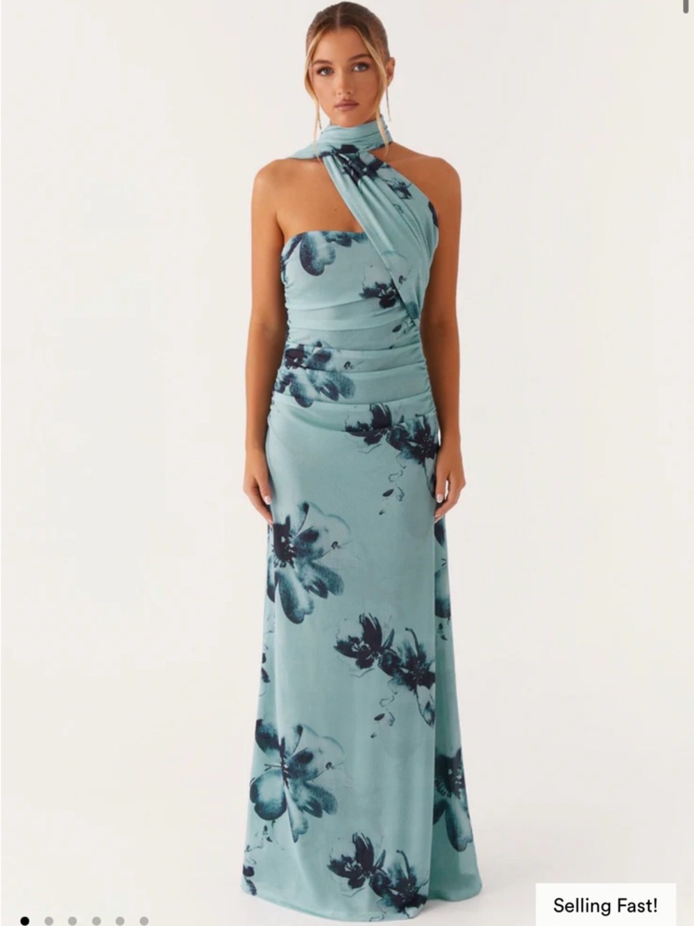 Peppermayo Songbird Blue Floral One-Shoulder Maxi Dress
